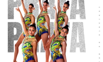 Conjunto brasileiro de ginástica rítmica celebra a conquista da medalha de prata inédita no mundial realizado no Rio de Janeiro.