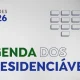 Arte de abertura da série Eleições 2026, com o título Agenda dos presidenciáveis e um desenho de teclado de urna eletrônica