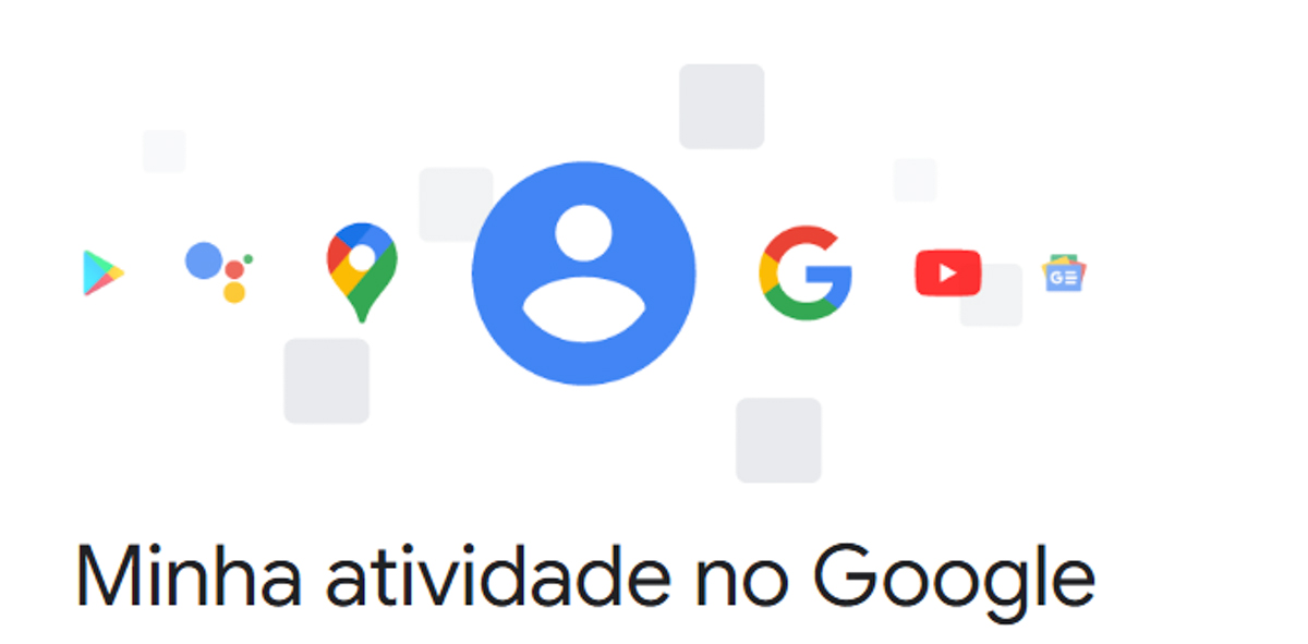 Ilustração da página Minha Atividade do Google, com ícone de perfil cercado pelos logotipos dos serviços da empresa